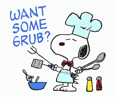 Snoopy In Chef Hat And Apron Holding Spatula And Spoon GIF