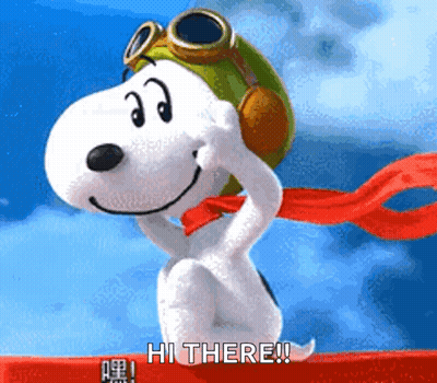 Snoopy In Pilot Hat And Goggles Saying Hi There GIF