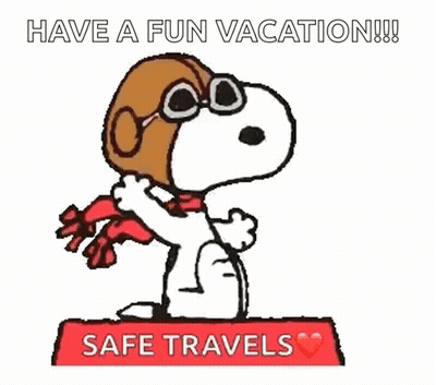 Snoopy In Pilot Helmet Saying Have Fun Vacation Safe Travels GIF