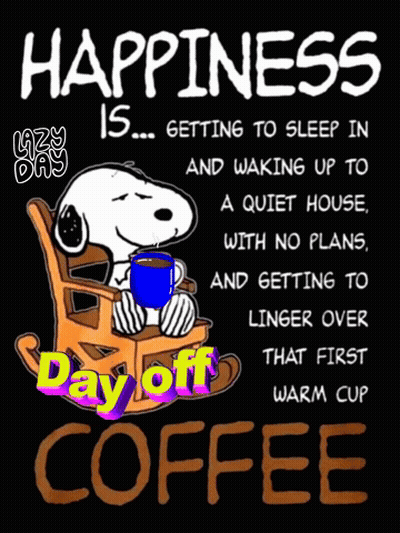 Snoopy In Rocking Chair With Coffee GIF