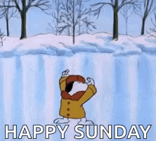 Snoopy Is Dancing In The Snow With The Words `` Happy Sunday '' Behind Him . GIF