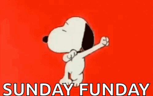 Snoopy Is Dancing On A Red Background With The Words Sunday Funday Written Below Him GIF