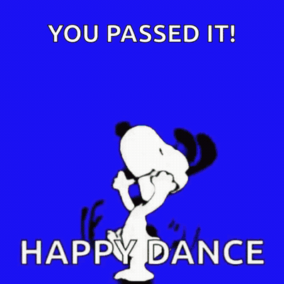 Snoopy Is Dancing On An Orange Background With The Words `` You Passed It ! Happy Dance '' . GIF