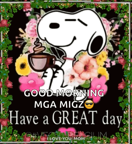 Snoopy Is Holding A Cup Of Coffee And Says Good Morning Mga Migz GIF