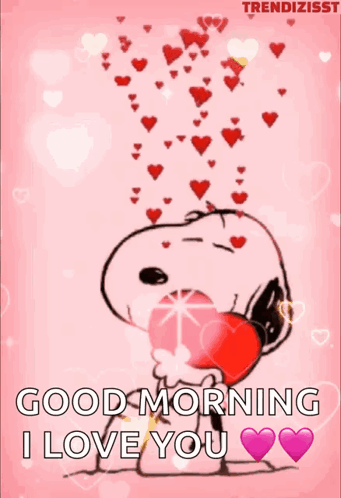 Snoopy Is Holding A Heart In His Mouth And Saying Good Morning I Love You . GIF
