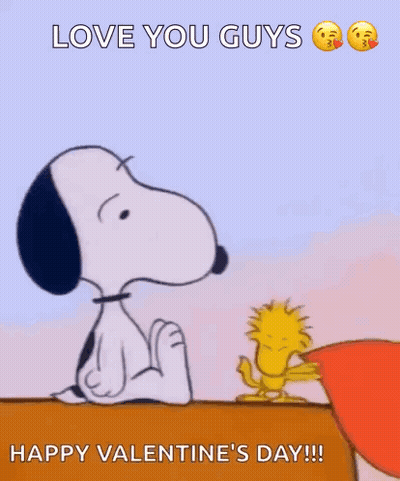 Snoopy Is Holding A Heart In His Mouth And Wishing Woodstock A Happy Valentine 'S Day GIF