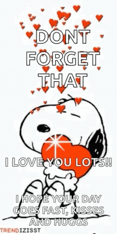 Snoopy Is Holding A Red Heart In His Mouth And Saying `` Dont Forget That I Love You Lots ! '' GIF