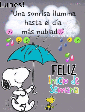 Snoopy Is Holding An Umbrella In The Rain And Says Feliz Inicio De Semana . GIF