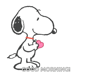 Snoopy Is Hugging A Pink Heart With The Words `` Good Morning '' Written Below Him . GIF