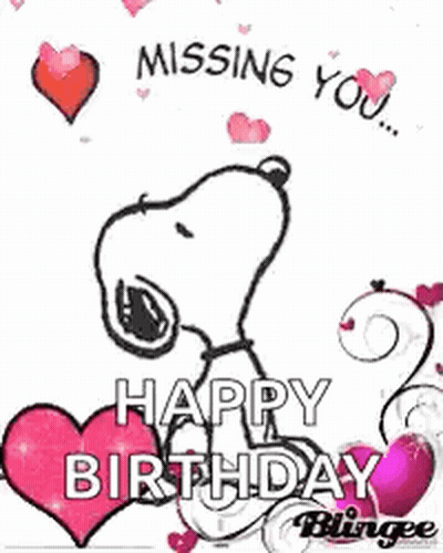 Snoopy Is Missing You And Wishing You A Happy Birthday With Hearts . GIF