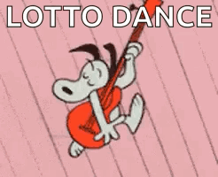 Snoopy Is Playing A Guitar And Dancing On A Pink Striped Background . GIF