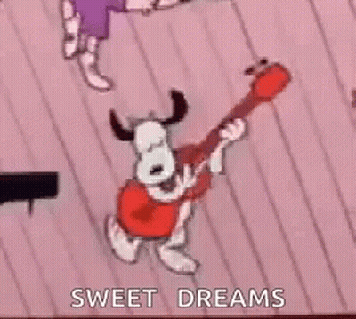 Snoopy Is Playing A Guitar In A Cartoon And Says Sweet Dreams . GIF
