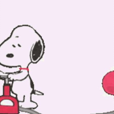 Snoopy Is Pumping A Red Balloon With A Letter D On It GIF