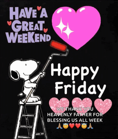 Snoopy Is Sitting On A Ladder Painting A Heart With A Roller . GIF