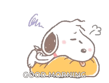 Snoopy Is Sitting On A Pillow With The Words `` Good Morning '' Written Below Him . GIF