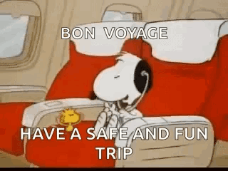 Snoopy Is Sitting On An Airplane With Woodstock . GIF