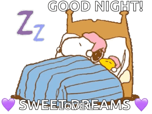 Snoopy Is Sleeping In A Bed With The Words Good Night Sweet Dreams GIF
