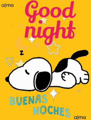 Snoopy Is Sleeping On A Yellow Background With The Words " Good Night " GIF