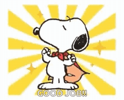 Snoopy Is Wearing A Cape And A Bow Tie And Says `` Good Job ! '' GIF