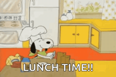 Snoopy Is Wearing A Chef 'S Hat And Holding A Sandwich In A Kitchen . GIF