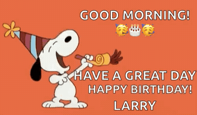 Snoopy Is Wearing A Party Hat And Blowing A Party Horn And Wishing Larry A Happy Birthday . GIF