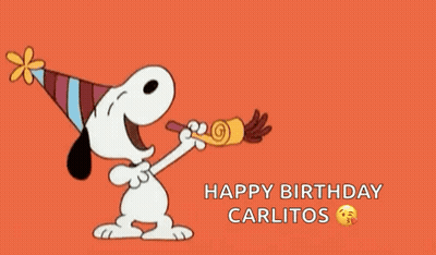 Snoopy Is Wearing A Party Hat And Blowing A Party Horn While Laying Down . GIF