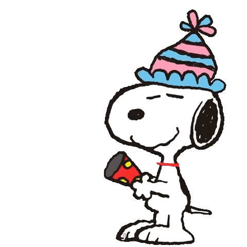 Snoopy Is Wearing A Party Hat And Holding A Party Popper In His Hand . GIF