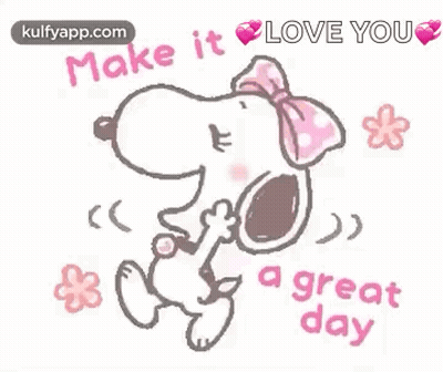 Snoopy Is Wearing A Pink Bow And Flowers And Saying `` Make It Love You '' . GIF