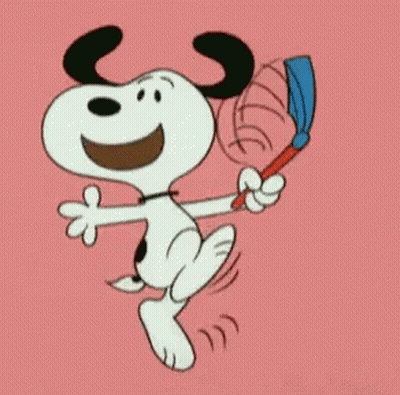 Snoopy Jumping While Holding Mixing Bowl GIF