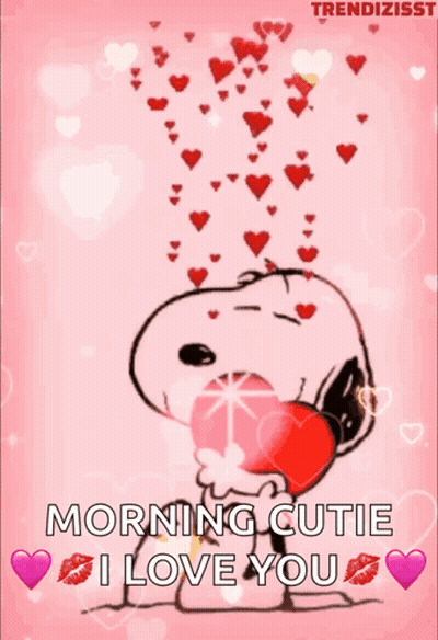 Snoopy Kissing Heart Saying Morning Cutie I Love You GIF