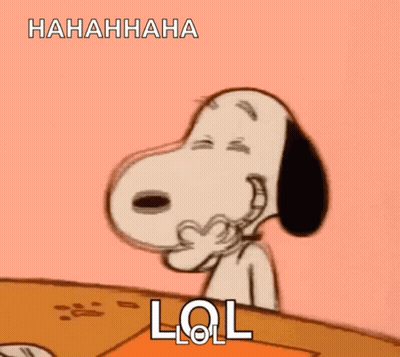 Snoopy Laughing At Table With Mouth Open GIF