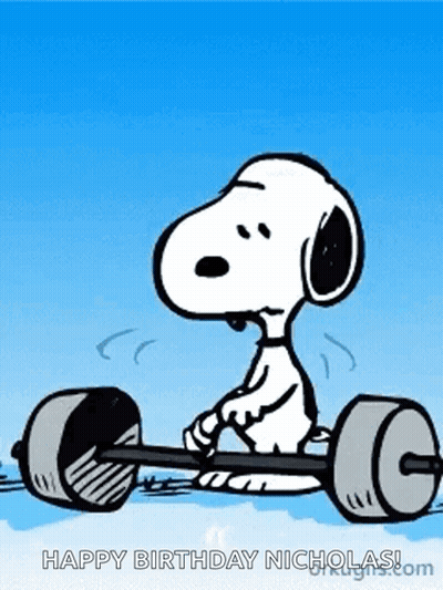 Snoopy Lifting Barbell Happy Birthday Nicholas GIF
