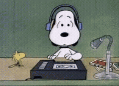 Snoopy Listening To Tape Player With Headphones GIF
