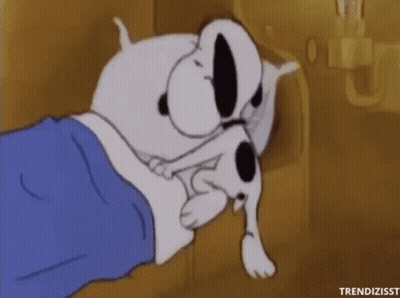 Snoopy Lying In Bed With Blue Blanket GIF