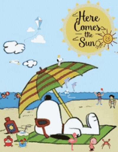 Snoopy Lying Under Umbrella Beach GIF