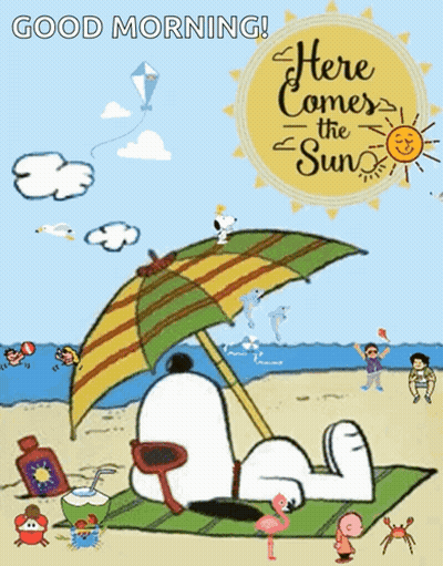 Snoopy Lying Under Umbrella Beach GIF