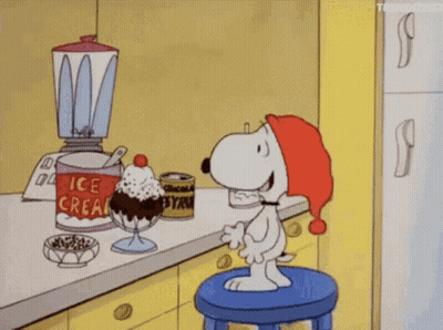 Snoopy Making Ice Cream With Syrup Can GIF