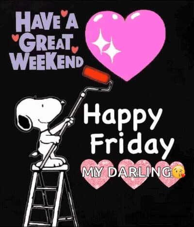 Snoopy Painting Heart On Ladder GIF