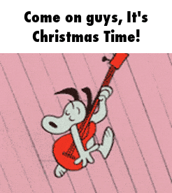 Snoopy Playing Red Guitar With Text Come On Guys It's Christmas Time GIF