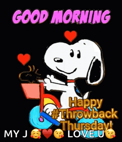Snoopy Riding Bike With Basket Of Coffee And Hearts GIF