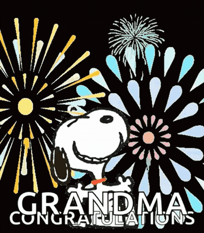 Snoopy Saying Grandma Congratulations In Front Of Fireworks GIF