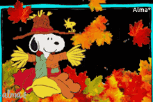 Snoopy Scarecrow Autumn Animation Buenas Tardes GIF