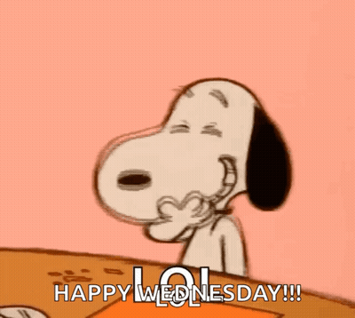 Snoopy Sitting At Table Saying Happy Wednesday GIF