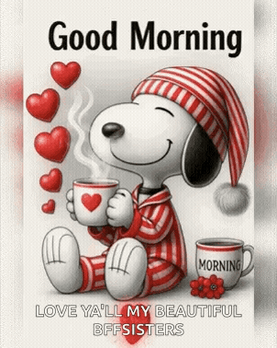 Snoopy Sitting Holding Cup Of Coffee GIF