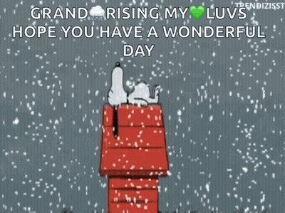 Snoopy Sitting In House In Snow GIF