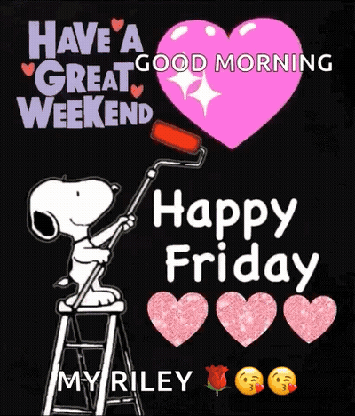 Snoopy Sitting On Ladder Painting Pink Heart GIF