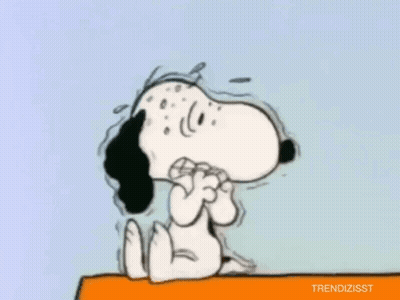 Snoopy Sitting On Ledge Hands In Mouth Sweating GIF