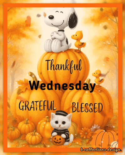 Snoopy Sitting On Pumpkin Thankful Wednesday Grateful Blessed GIF