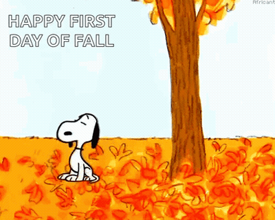 Snoopy Sitting Under Tree Saying Happy First Day Of Fall GIF