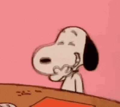 Snoopy Sitting With Eyes Closed And Hand In Mouth GIF